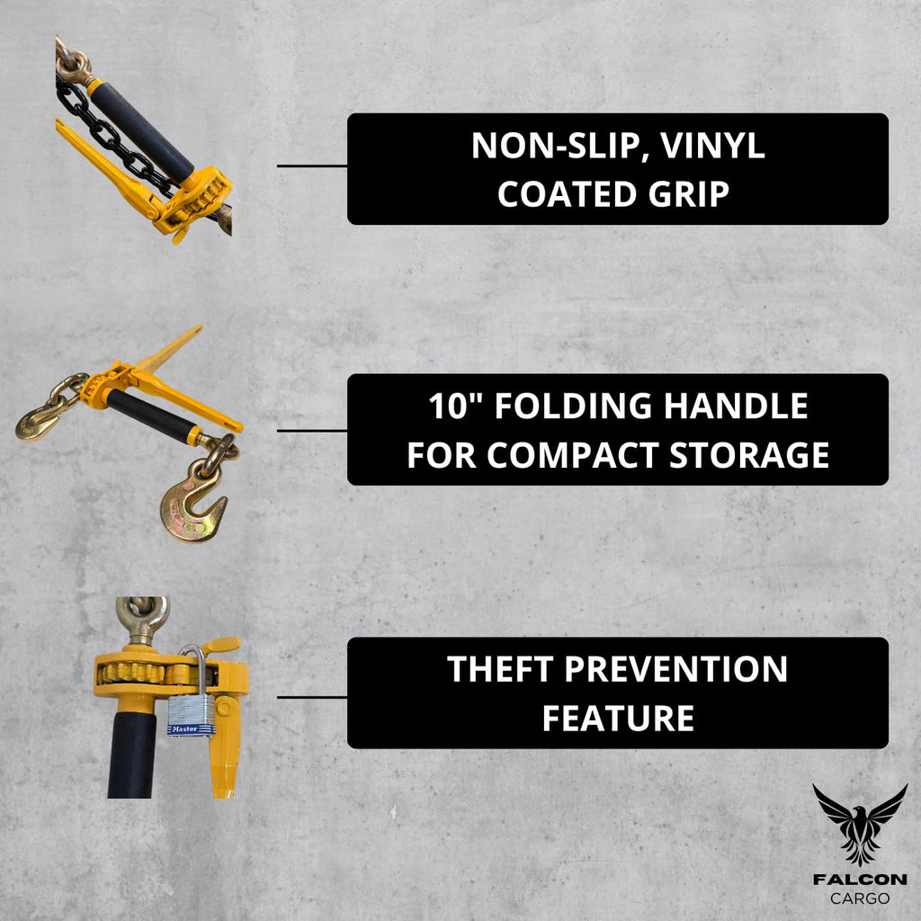 4PK 5/16-3/8" Folding Ratchet Load Binder G70 & G80-7,100 LBS WLL - Clevis Grab Hook, Chain Tie-Down
