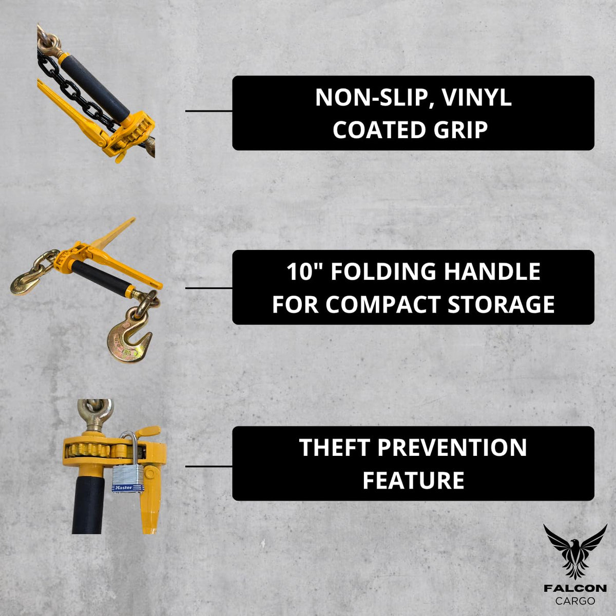 4PK 5/16-3/8" Folding Ratchet Load Binder G70 & G80-7,100 LBS WLL - Clevis Grab Hook, Chain Tie-Down