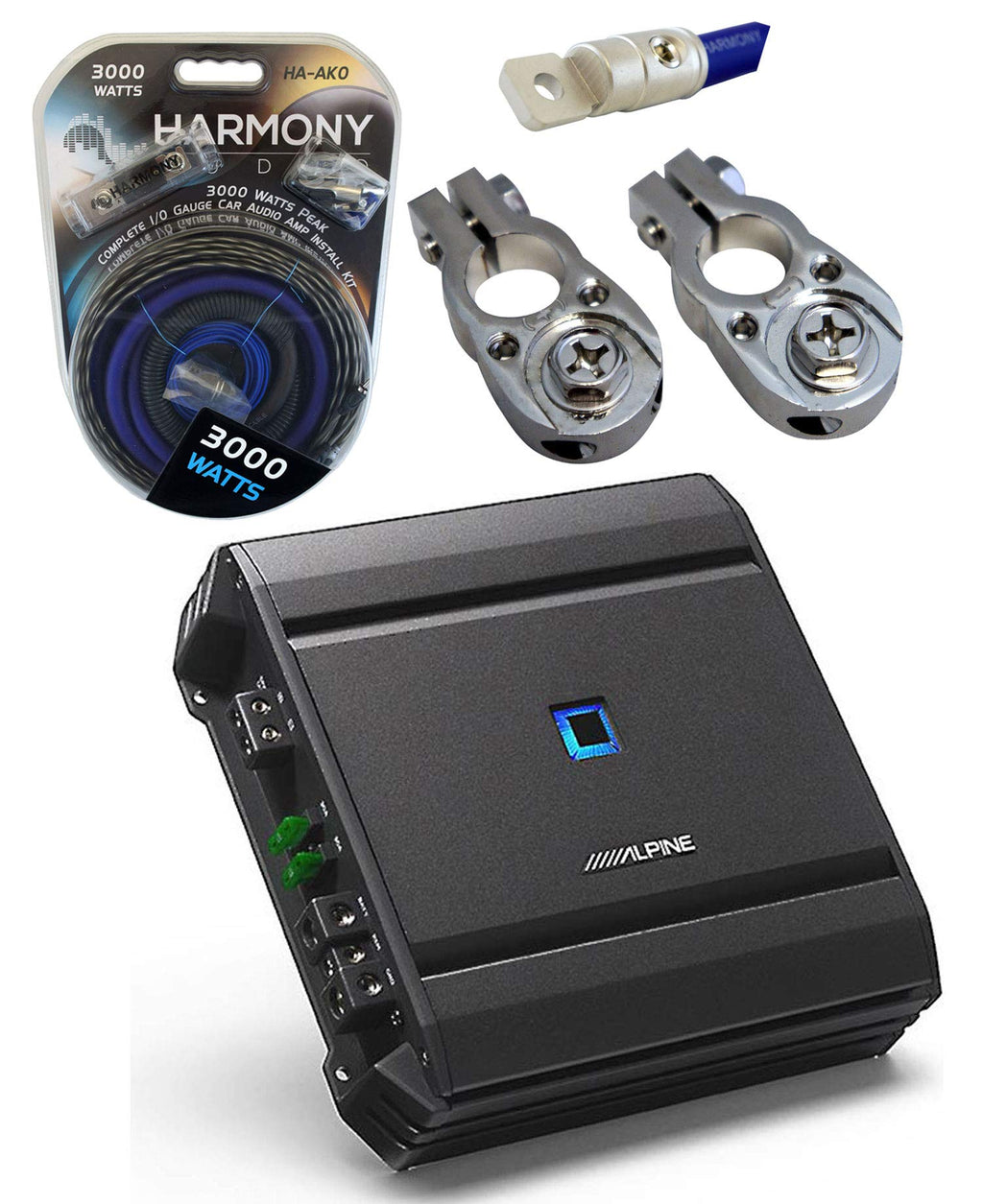 Alpine S-A60M Type S Class D Mono Subwoofer Amplifier 1200W 0 Gauge Amp Kit