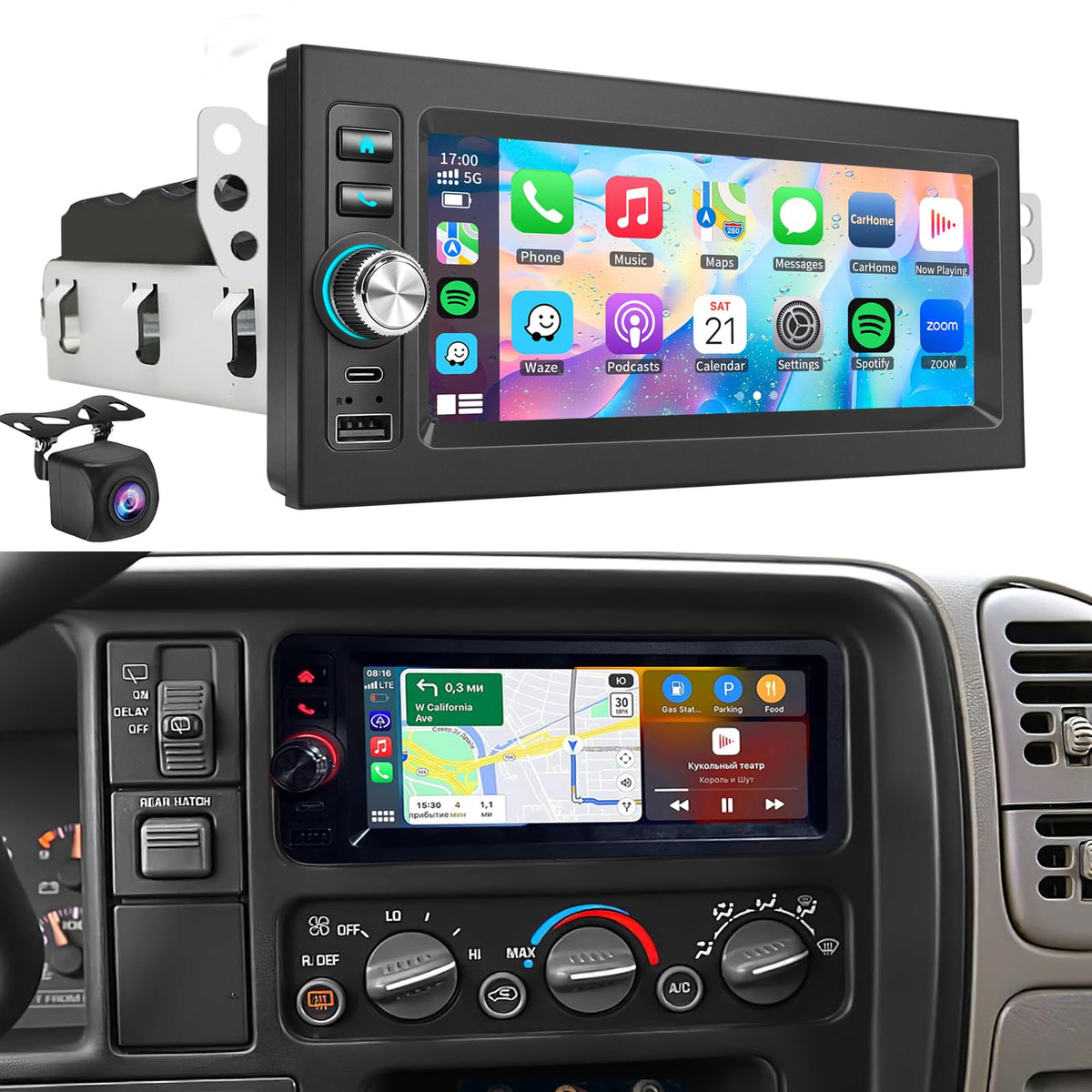1.5 Din Car Stereo Radio GPS Navi Carplay Android Auto for 1995-2005 Chevy GMC Pontiac Tahoe Yukon Suburban Sierra S10 Blazer Jimmy Astro Safari C/K Silverado Lumina Camaro Corvette Grand AM Cavalier