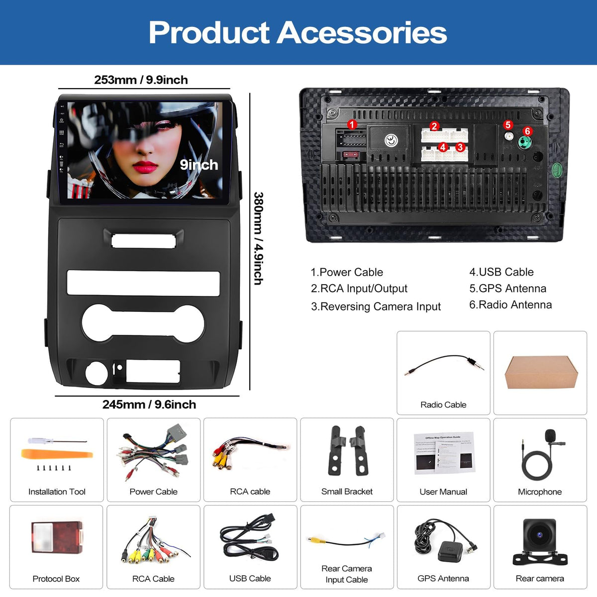 6G+128G 8-Core Android 15 Car Radio Stereo for Ford F150 F-150 2009 2010 2011 2012 with Wireless CarPlay Android Auto 9" IPS Touch Screen Head Unit with DSP GPS Bluetooth 5.0 WiFi FM AHD Backup Camera