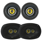 KICKER 3.5" 90 Watt Max Power 4 Ohm 2-Way Car Audio Coaxial Speakers (Pair) and 6x9 450 Watt Peak Power 3-Way Vehicle Audio Speakers (Pair)