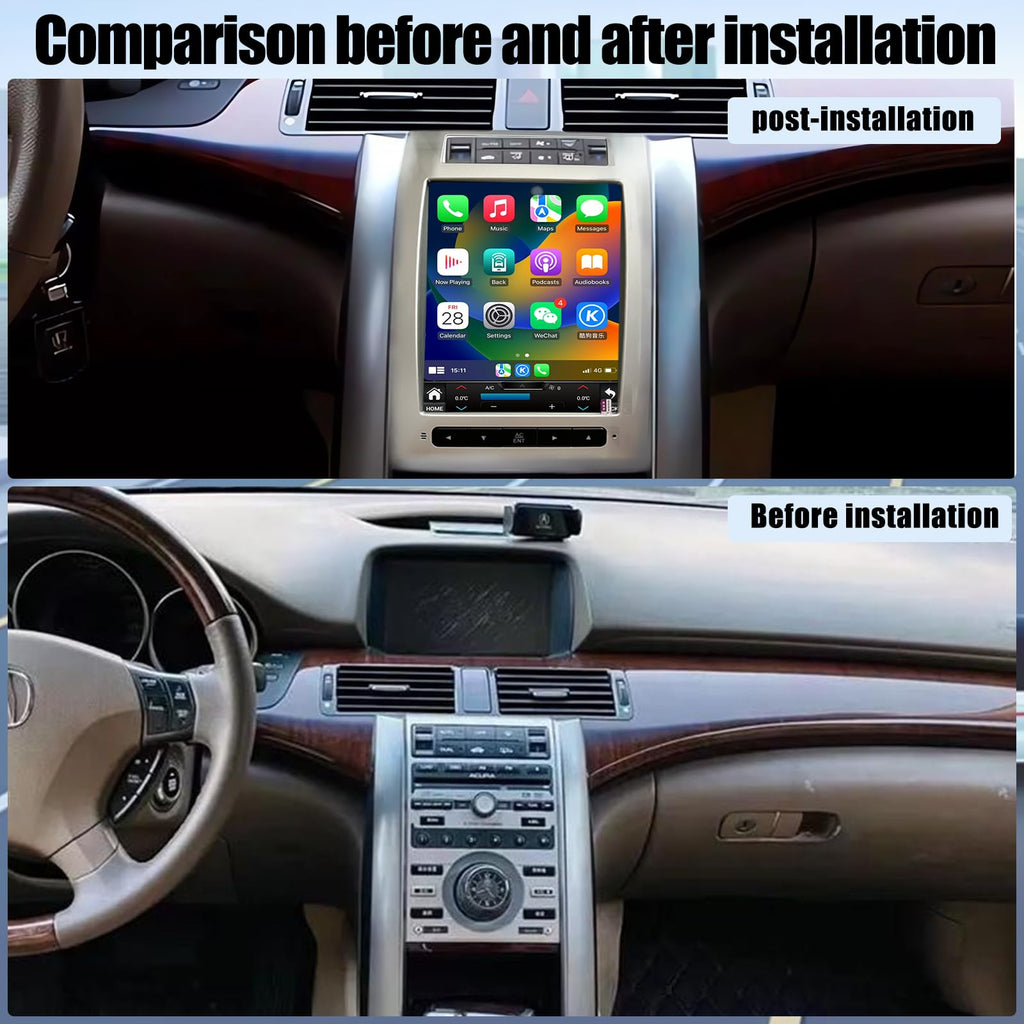 for Acura RL 2004-2012 Android 14 Radio Tesla Style 9.7-Inch IPS Touch Screen Stereo with Bluetooth 5.0 Carplay/Android Auto GPS Navigation for Car Multimedia Player with HD Rear-View Camera