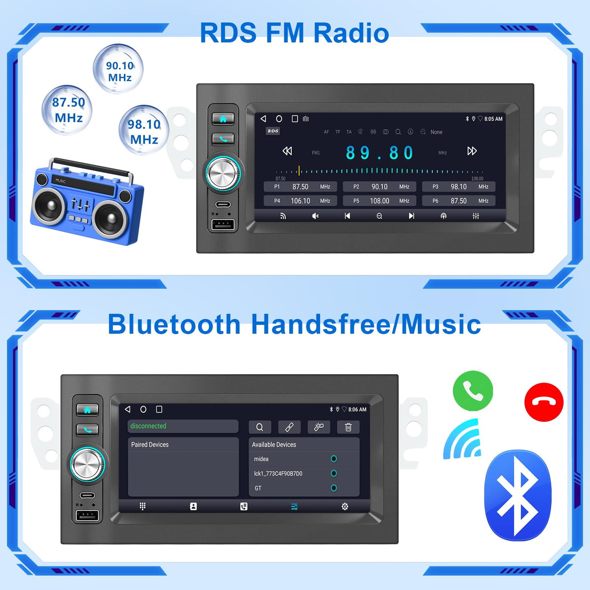 1.5 Din Car Stereo Radio GPS Navi Carplay Android Auto for 1995-2005 Chevy GMC Pontiac Tahoe Yukon Suburban Sierra S10 Blazer Jimmy Astro Safari C/K Silverado Lumina Camaro Corvette Grand AM Cavalier