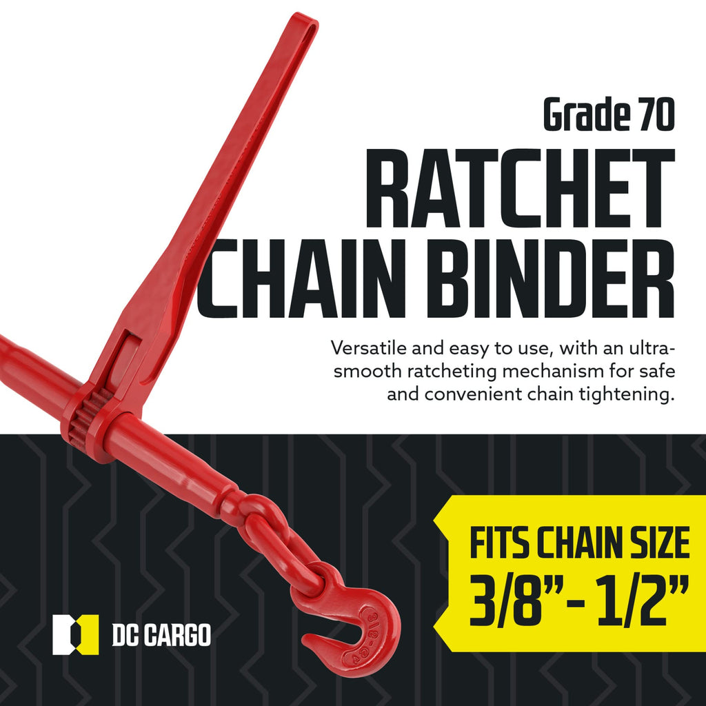 DC Cargo Heavy-Duty Ratcheting Chain Binder 3/8"-1/2", Load Binders with 9,200 lbs Working Load Limit - Chain Binders Ratcheting for Secure and Safe Transport (Pack of 4)