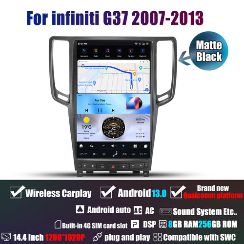 14.4" Car Radio for Infiniti G37 2007-2013, 8GB+256GB, Black