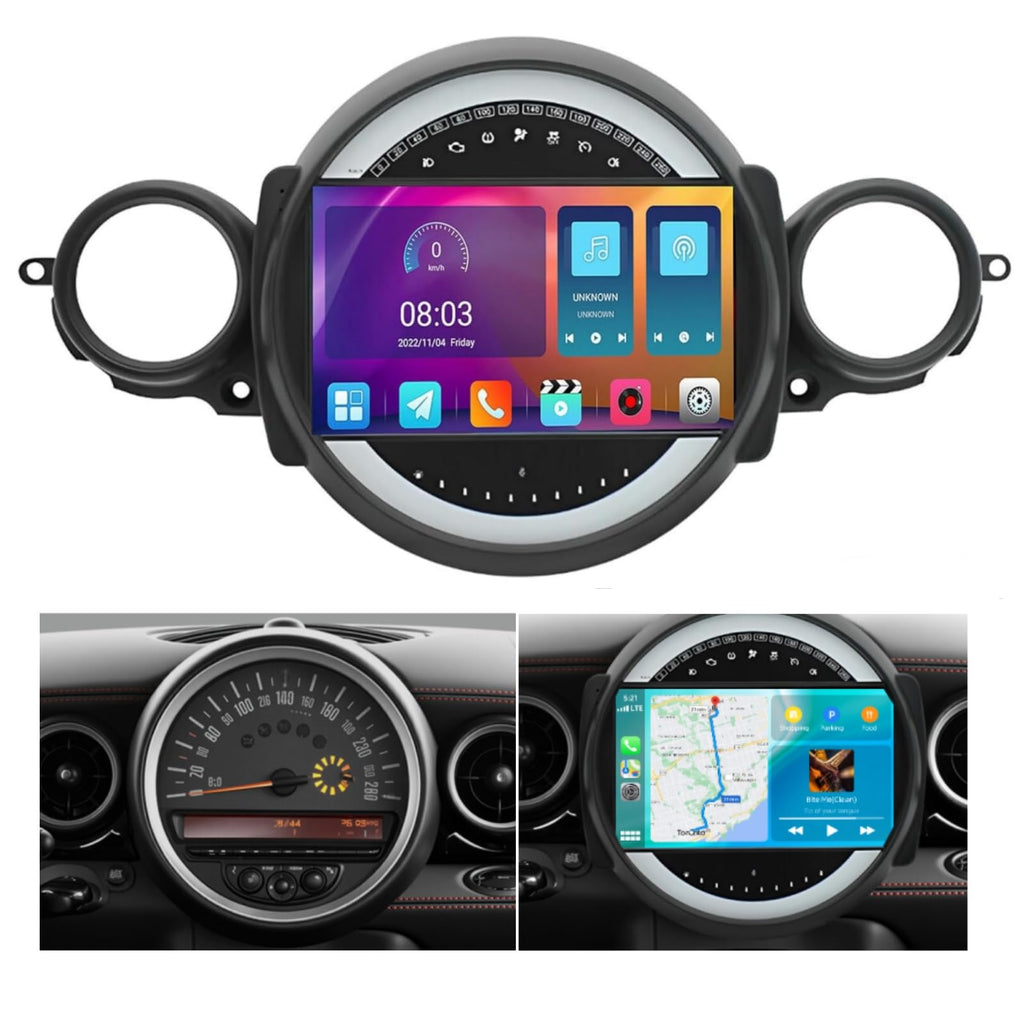 Car Stereo for Mini Cooper R56 2007-2014 with Wireless Apple Carplay Android Auto, 9'' Touch Screen for Cooper R56 Radio Upgrade, GPS, WiFi, Bluetooth, HiFi, SWC, FM, Split Screen, Mic, Backup Cam