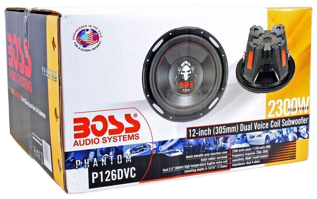 BOSS Audio P126DVC 12 Inch 2300 Watt Car Subwoofers with Dual Voice Coil and QBASS12 Q Power 12 Inch Dual Heavy Duty Vented Subwoofer Box Enclosure