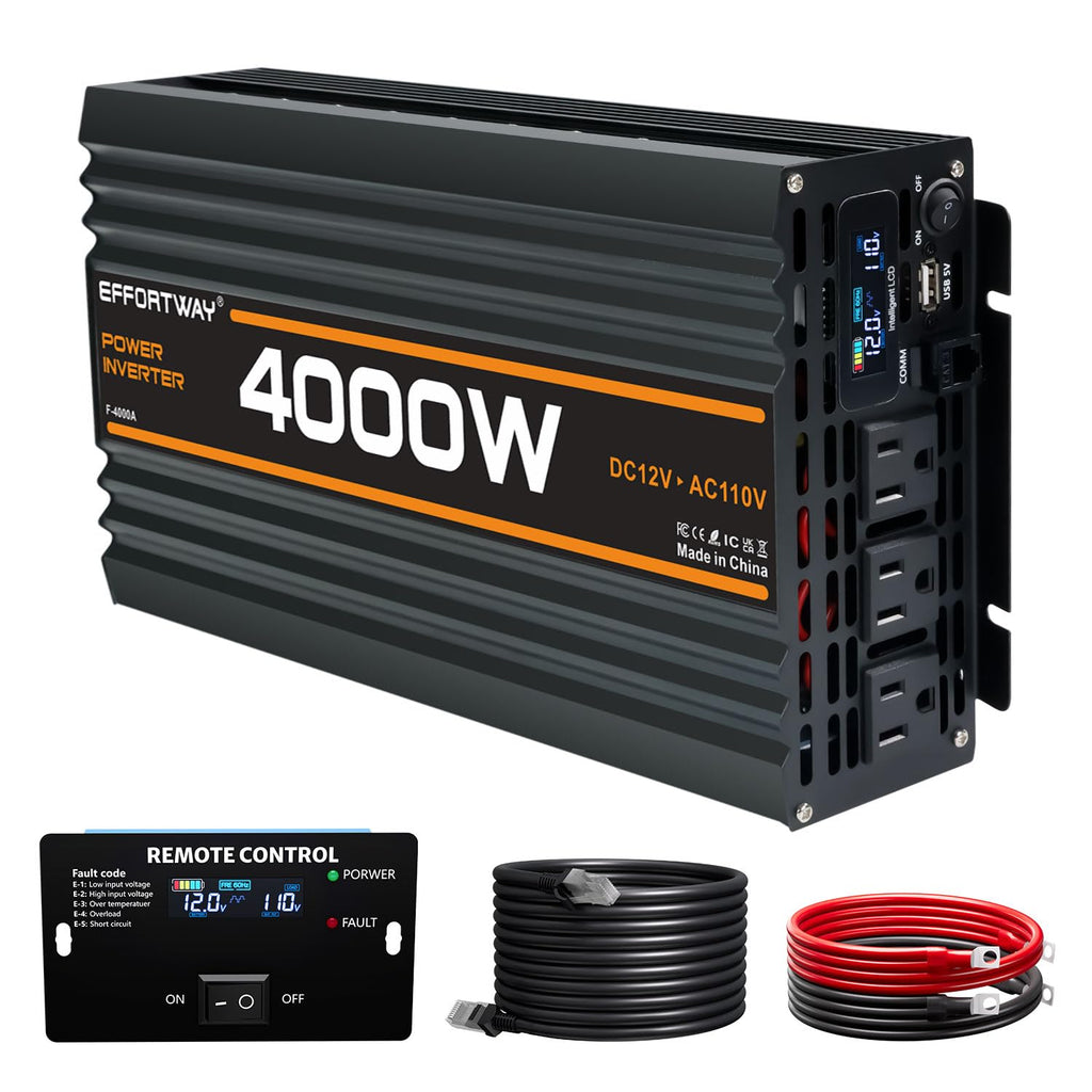 4000W Power Inverter, Inverter 12v to 110v 8000W Peak LCD Display