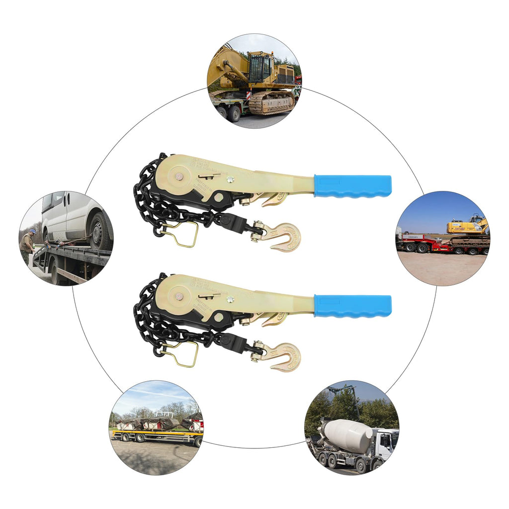4 Pack 1/4"-5/16" Easy Ratchet Chain Binder with Grab Hooks & 6600 lbs WLL - Heavy Duty Tie Down Ratchet Load Binder for Flatbed Trailers & Trucks, Tractors, Transportation, Industry, Blue