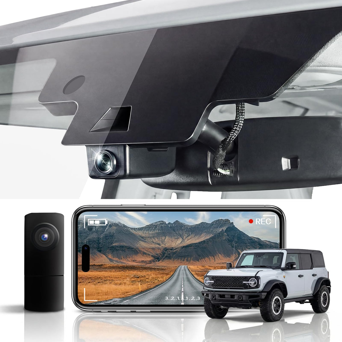 4K & Rear 1080P Dash Cam for Ford Bronco 2021-2024,Integrated OEM Look