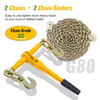 3/8in-1/2in Chain and Binder Kit, 9215 Lbs G80 Ratchet Load Binders Working Strength, Ratchet Load Binders and Chains Set of 2, 10ft Chains Truck, Tie Down, Hauling, Towing