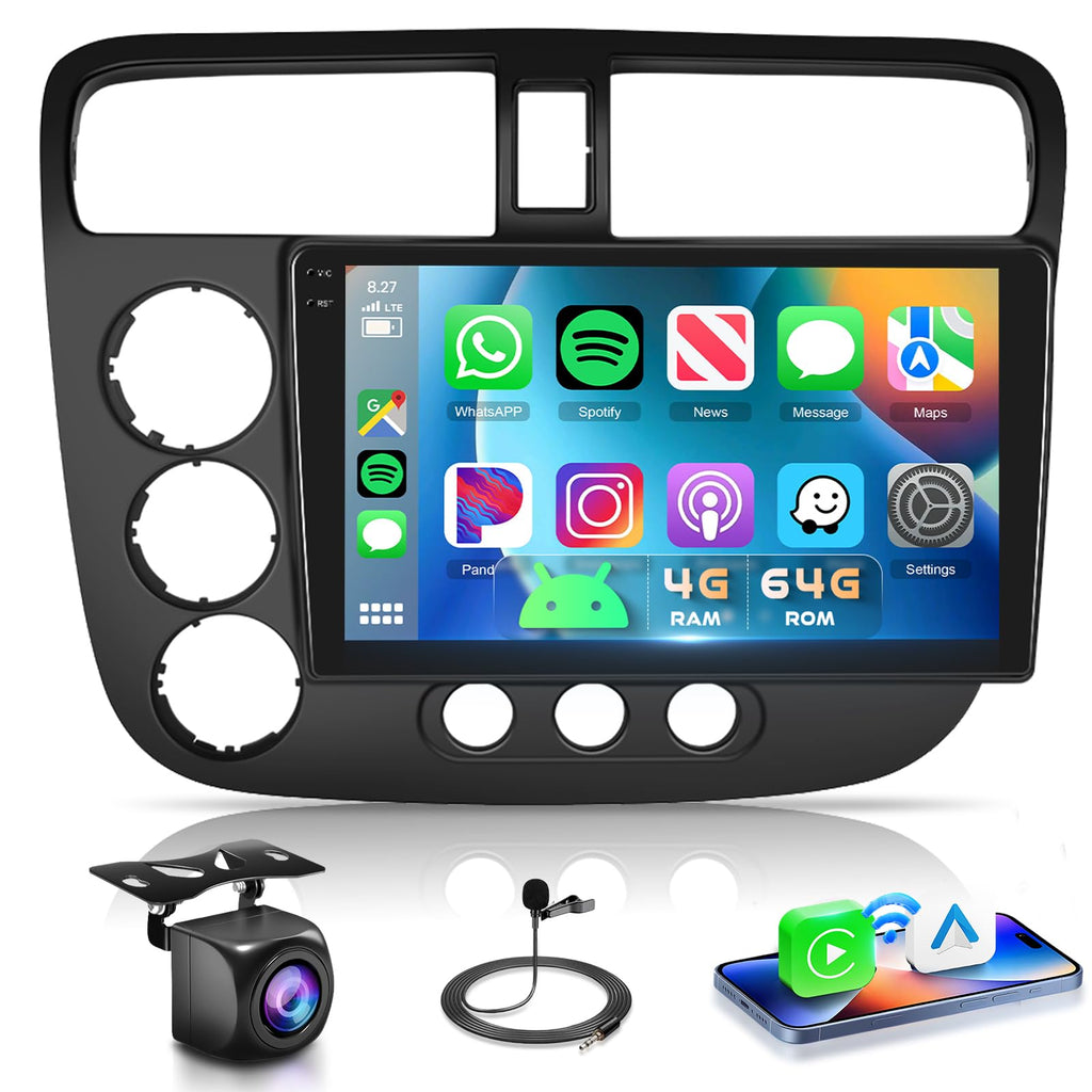8Core 6G 128G Car Radio for Honda Civic 2001-2005 with Wireless Carplay