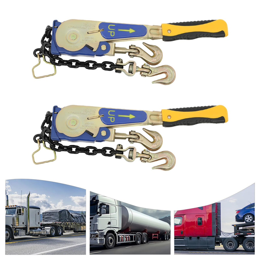 2 Pack Ratchet Chain Binder, 5/16"-3/8" Ratchet Load Binders with Grab Hooks, 5400lbs Working Load, Heavy Duty Tie Down Hauling Chain Binder for Securing Cargo on Trucks, Trailers