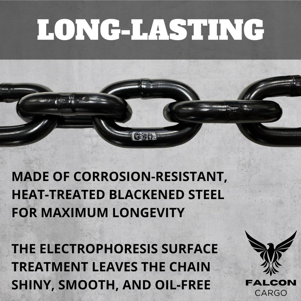 4PK Falcon Cargo 1/2" X 6' Grade 80 Transport Binder Chain - 12,000 LBS WLL - Clevis Grab Hook, Tie-Down, Towing