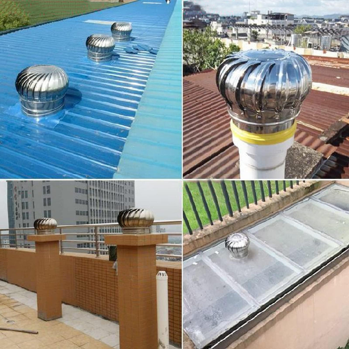 Stainless Steel Roof Turbine Ventilator with Spinning Chimney Cowl for Anti Downdraught 400mm