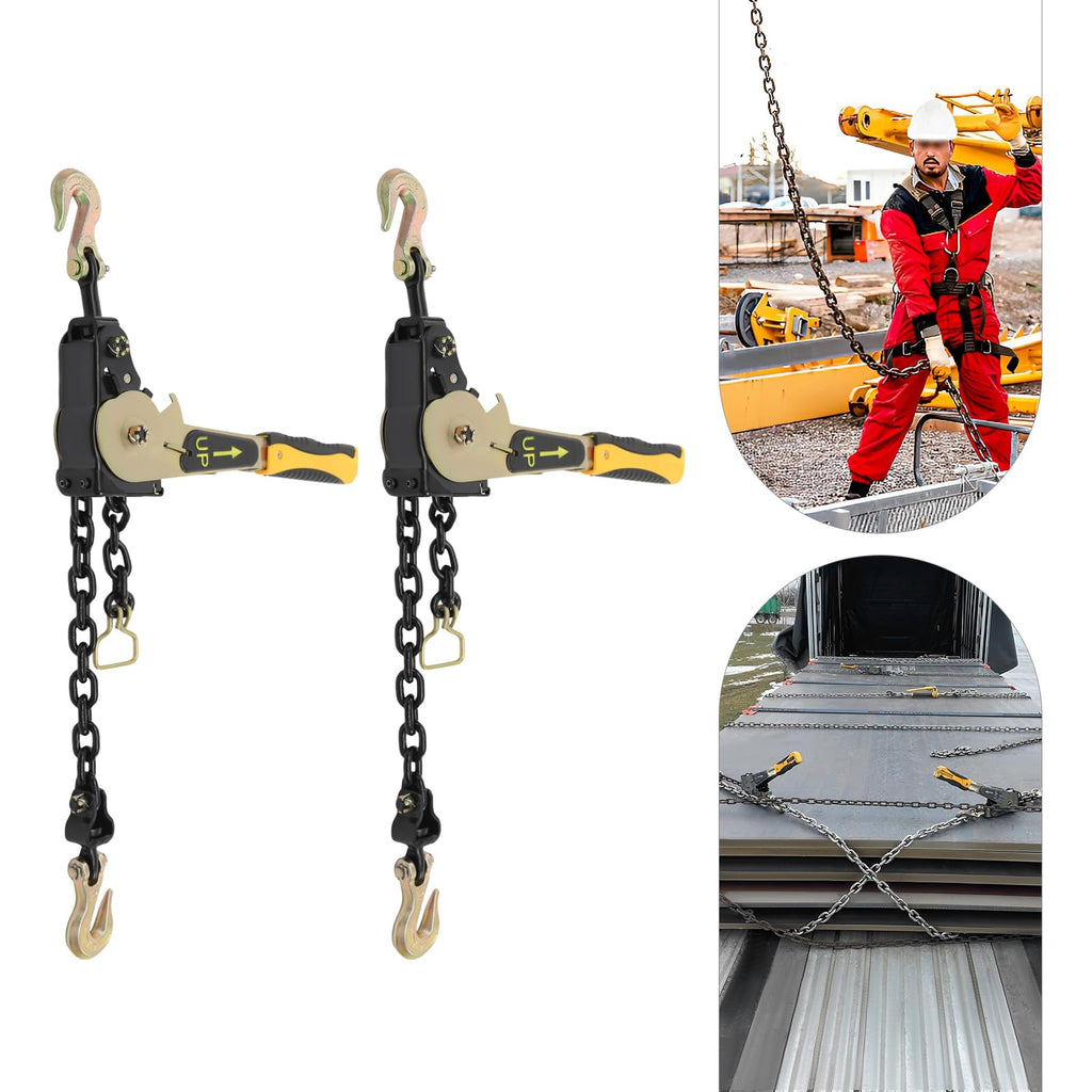 2PCS Ratcheting Chain Load Binder, Yellow, Load 6600lbs, 3/8-1/2in