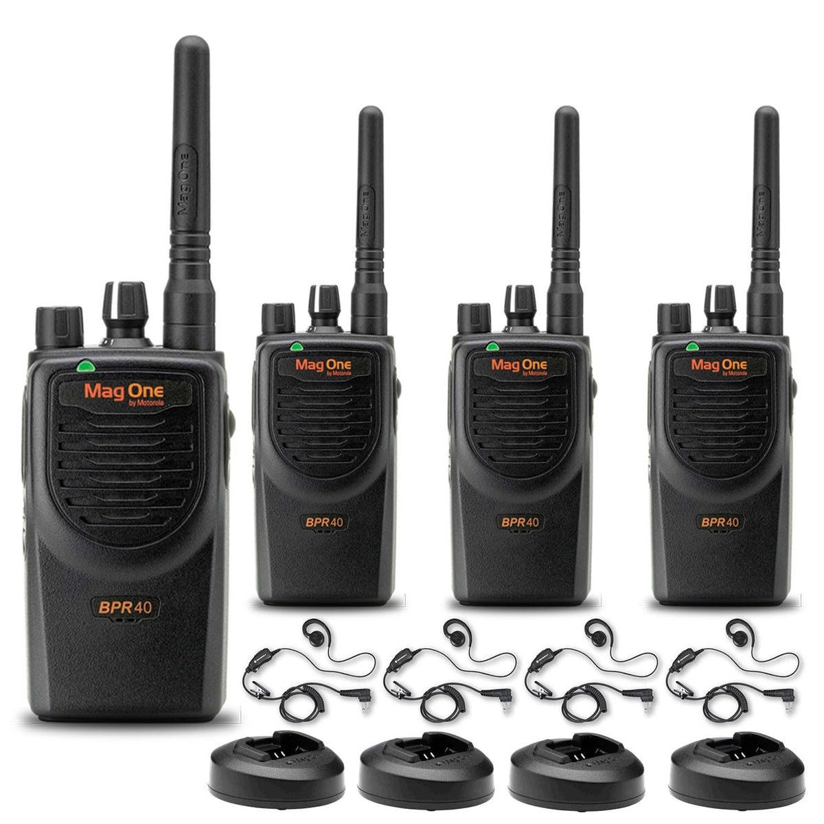 Motorola BPR40 Mag One Series 4W UHF 8-Channel Two-Way Radio (BPR40-U8) + Motorola HKLN4604 PTT Earpiece (4 Pack)