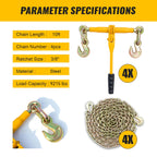 Chain and Binder Kit 3/8in-1/2in, Ratchet Load Binders 9215 lbs Working Strength, Ratchet Load Binders and Chains Set of 4, 3/8in x 10ft G80 Chains Truck, Tie Down, Hauling, Towing