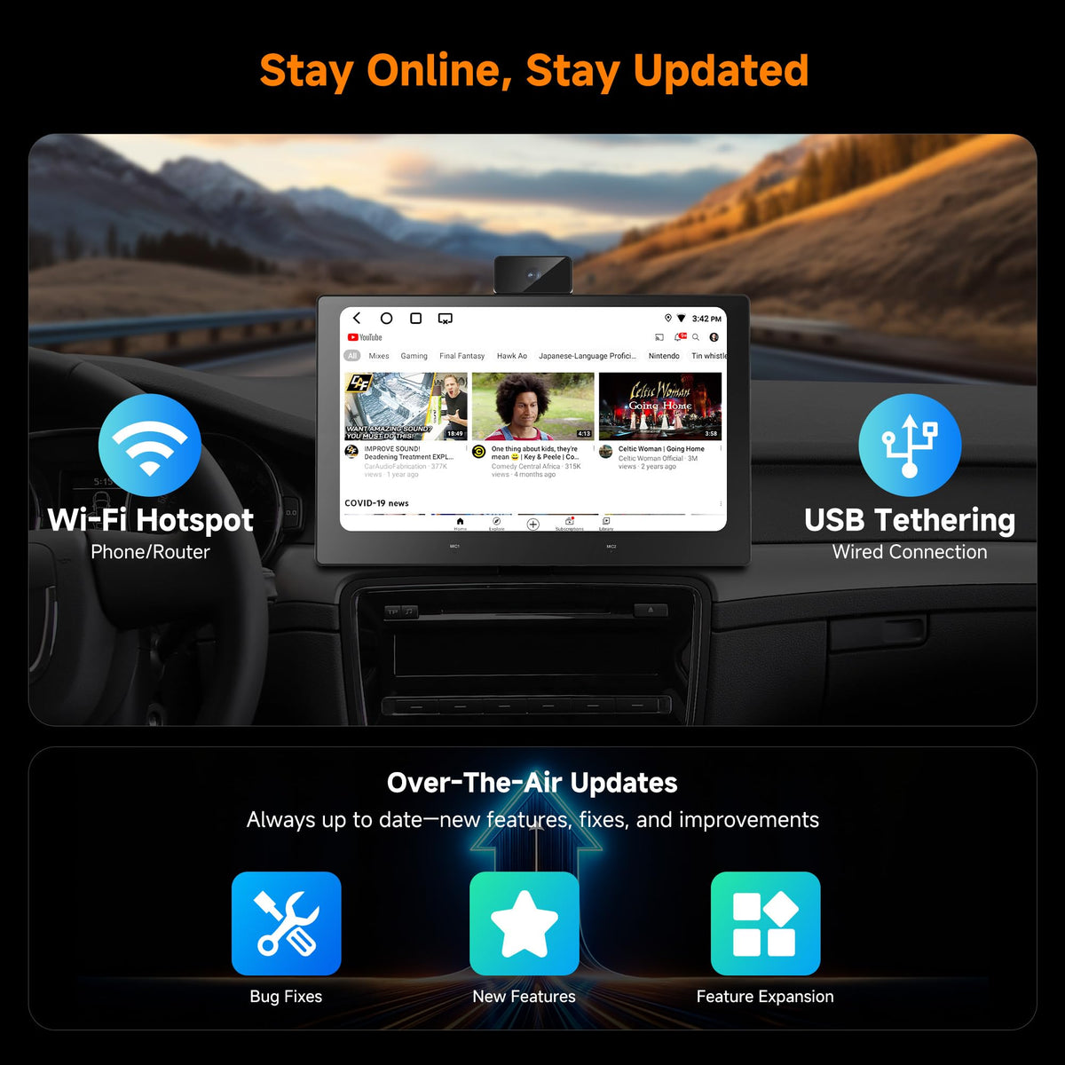 P6 9.1" Wireless CarPlay Screen with Dash Cam & Rear Camera
