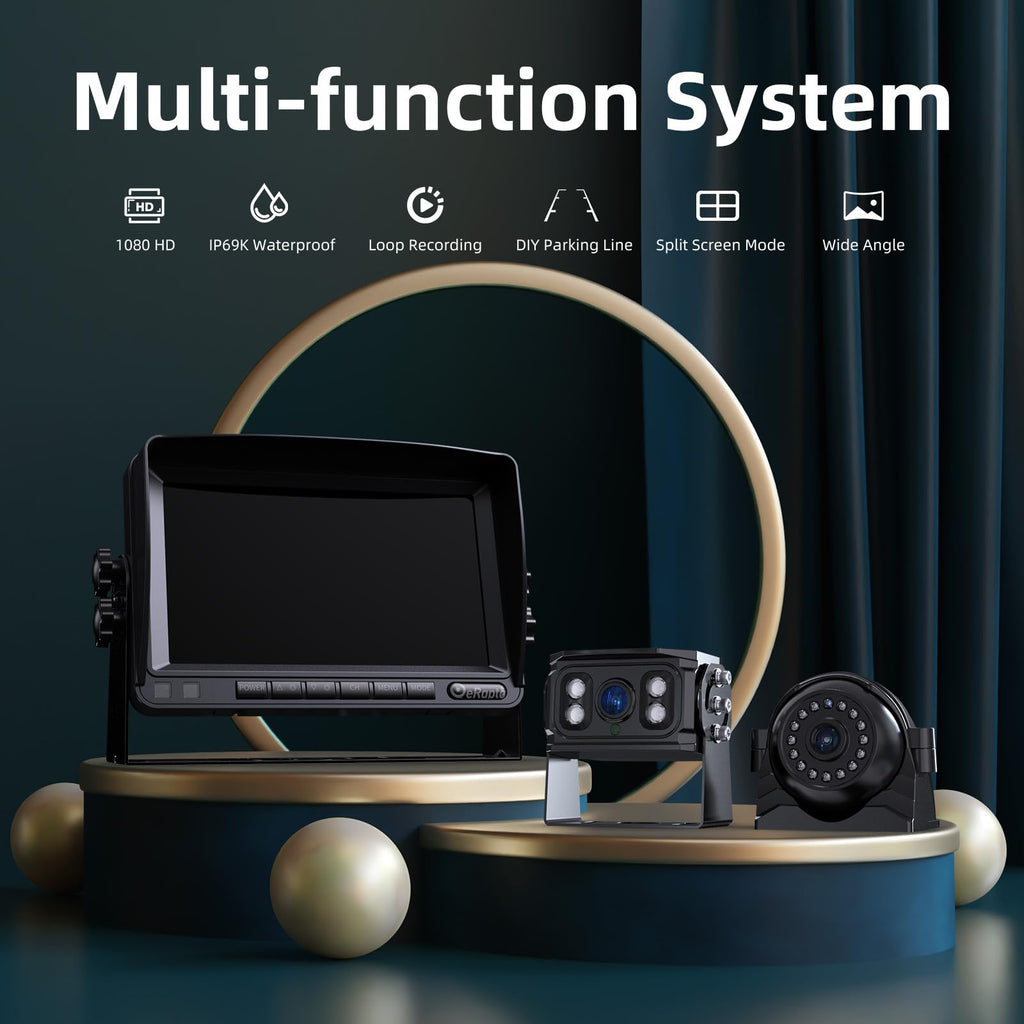 HD 1080p Backup Camera System Kit, 7-inch Reversing Monitor