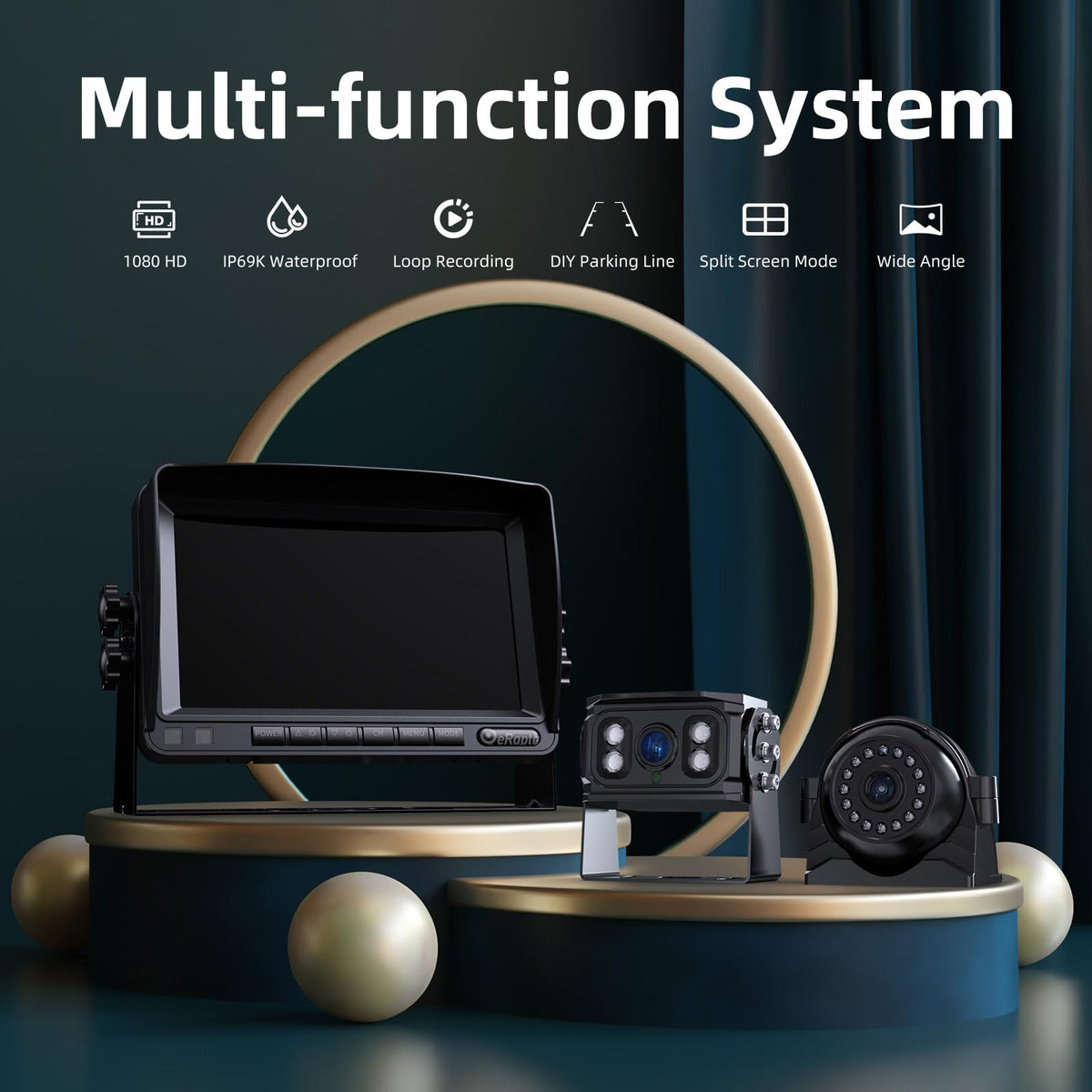 HD 1080p Backup Camera System Kit, 7-inch Reversing Monitor