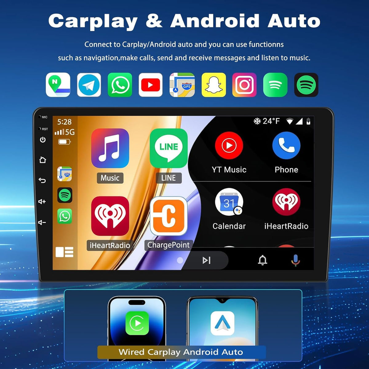 10.1" Touschscreen Car Radio for Chevy Cobalt 2007-2010 with Wireless CarPlay and Android Auto, 2G+32G Android 14 Double Din Car Stereo Head Unit Support GPS Bluetooth Mirror Link WiFi FM SWC Camera