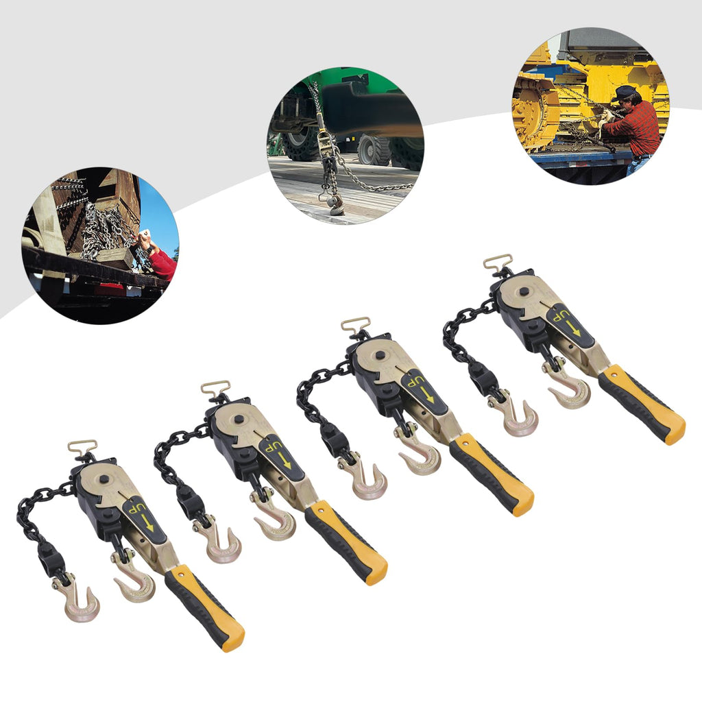 4 Pack Ratcheting Chain Binder Kit, EZ Ratchet Chain Load Binder with Grab Hooks, 6600 lbs Capacity Heavy Duty Tie Down Ratchet Load Binder for Trucks Flatbed Trailers (Yellow, 4pack 6600lbs)