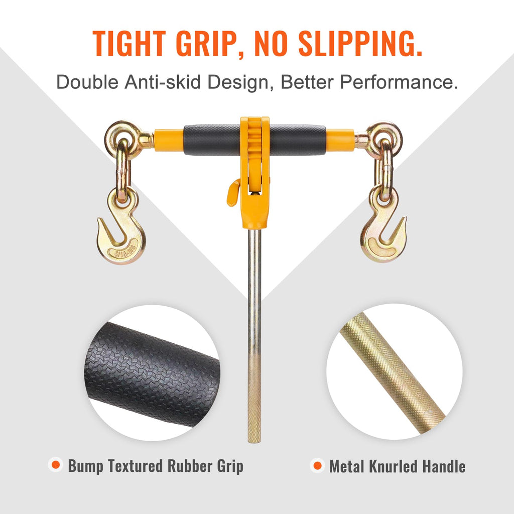 Ratchet Chain Binder, 5/16"-3/8" Heavy-Duty Load Binders, Featuring G80 Hooks 7,100 lbs Secure Limit, 4 P, Labor-Saving Anti-Skid Handle, Tie Down Hauling for Flatbed Truck Trailer