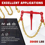 3/8"-1/2" Ratcheting Chain Binder with 10ft Transport Chain, 9200 lbs Working Load, Galvanized Alloy Steel for Truck, Trailer, Tie Down, Hauling, Towing, Industrial Construction