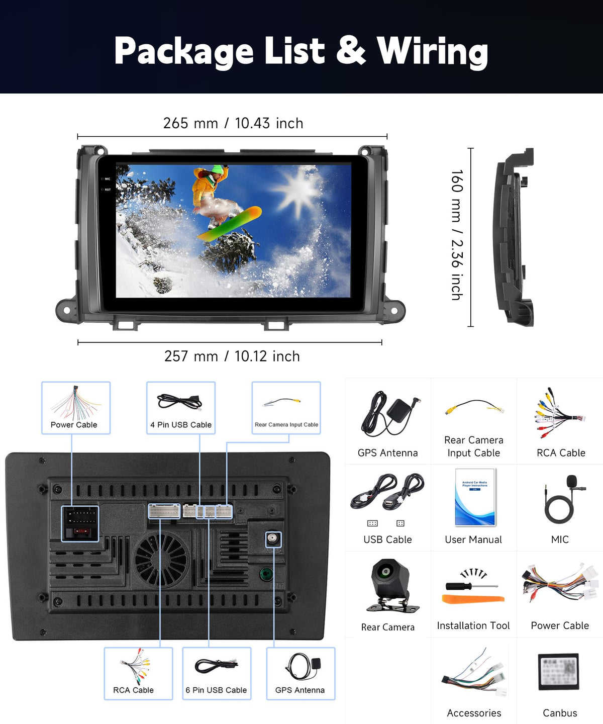 [4G+128G] Car Stereo for Toyota Sienna 2010-2014 with 5GWiFi/Android 15/Wireless Carplay Android Auto,9" Incell Touch Screen Radio,GPS/EQ DSP/Bluetooth5.0/SWC/AHD Backup Camera
