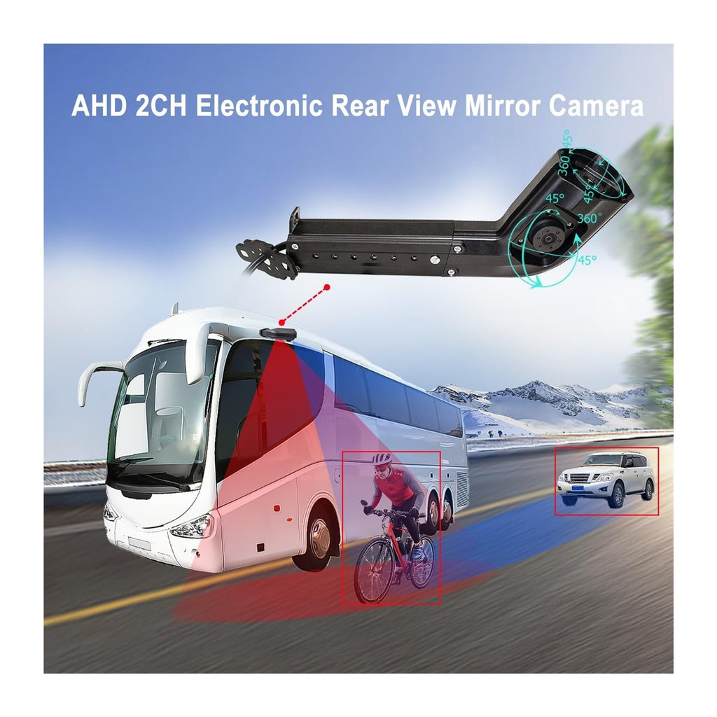 12.3 Inch IPS AI BSD Blind Spot DVR Mirror 1080P AHD Dual Head Stretchable Side View Reverse Backup Camera for Truck Bus(Left Right)