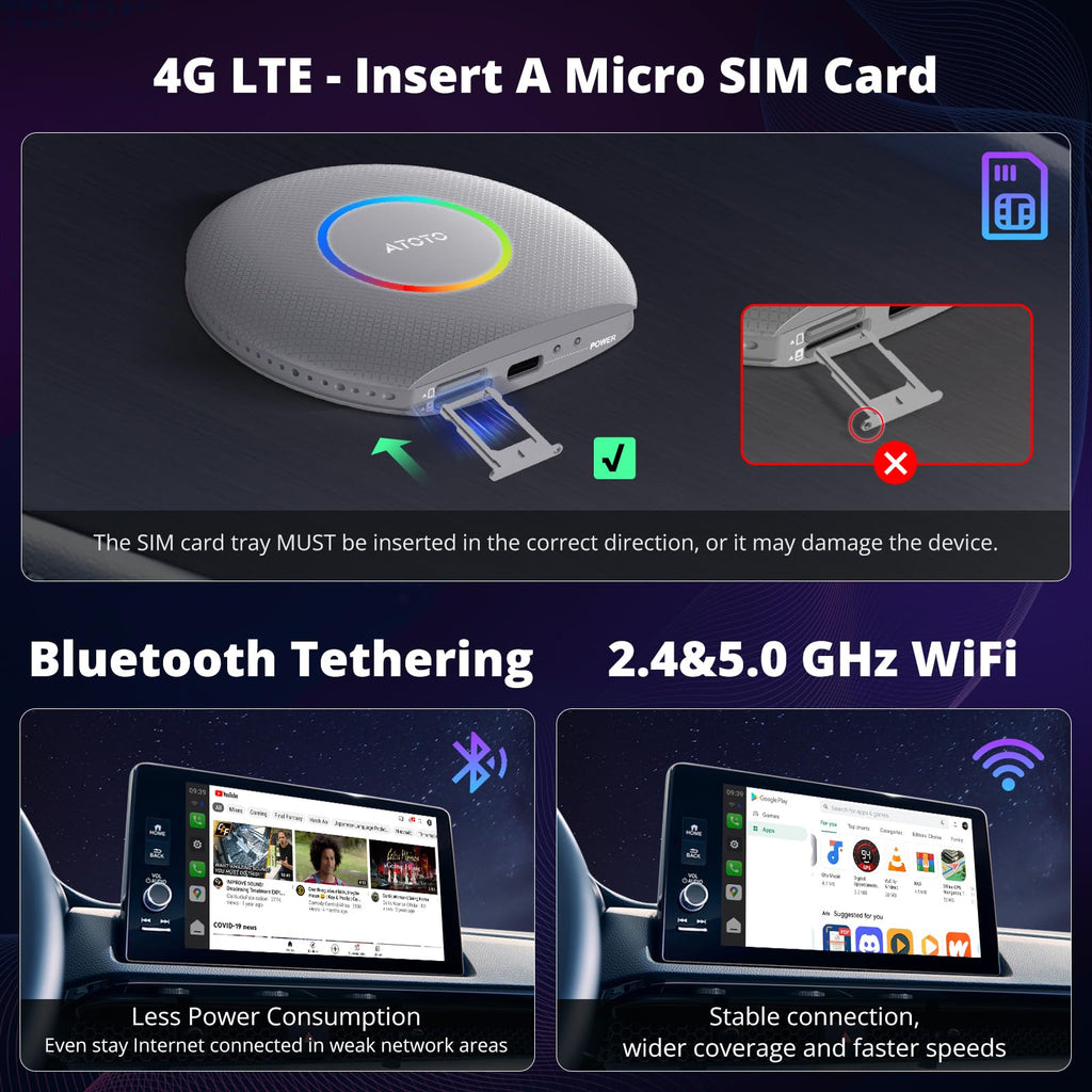 CB6 CarPlay AI Box & Android AI Box, Wireless CarPlay/AndroidAuto Adapter, Plug & Play CarWave Car Smart Box with AI DriveChat, GPS Track, Android 13, 2 BT, 4G LTE, 4G+64G, Silver