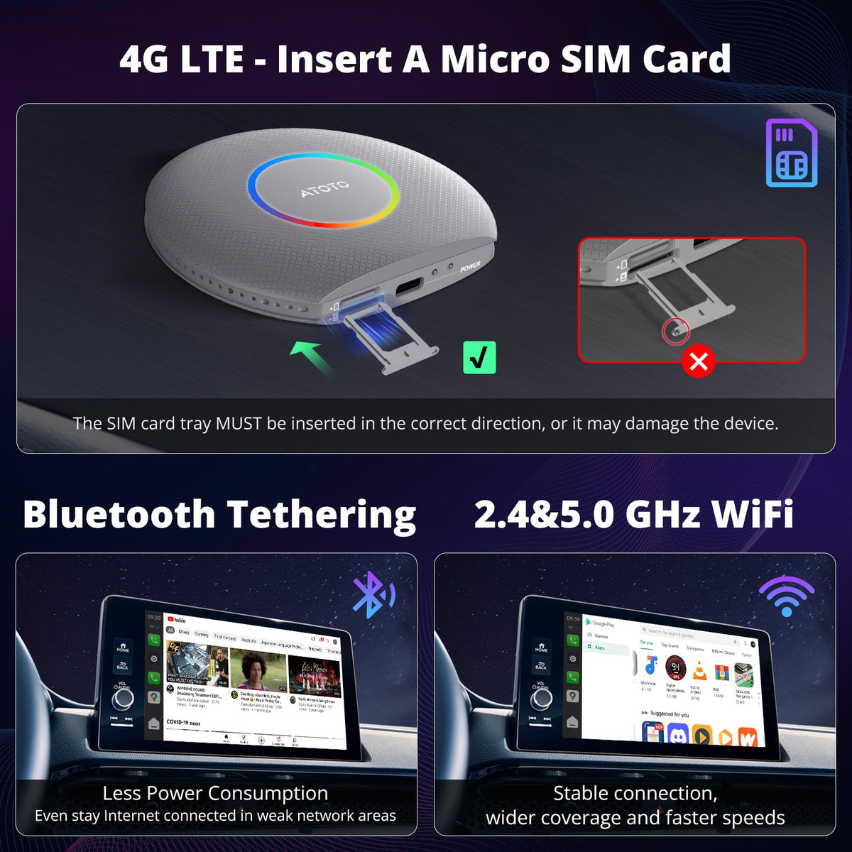 CB6 CarPlay AI Box & Android AI Box, Wireless CarPlay/AndroidAuto Adapter, Plug & Play CarWave Car Smart Box with AI DriveChat, GPS Track, Android 13, 2 BT, 4G LTE, 4G+64G, Silver