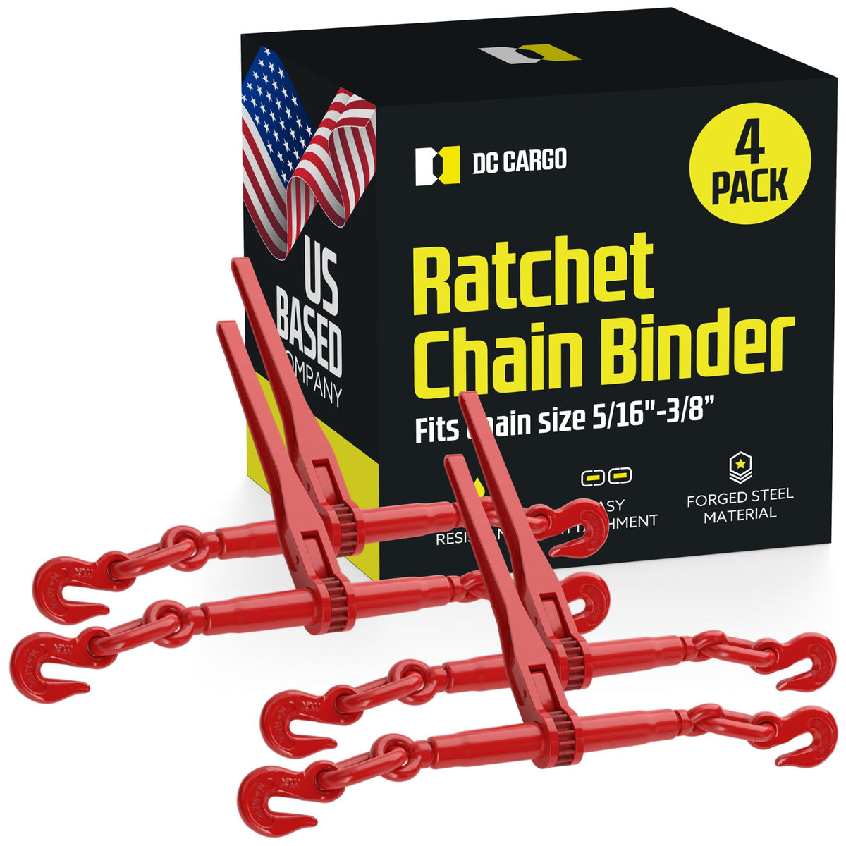 DC Cargo Heavy-Duty Ratcheting Chain Binder 3/8"-1/2", Load Binders with 9,200 lbs Working Load Limit - Chain Binders Ratcheting for Secure and Safe Transport (Pack of 4)