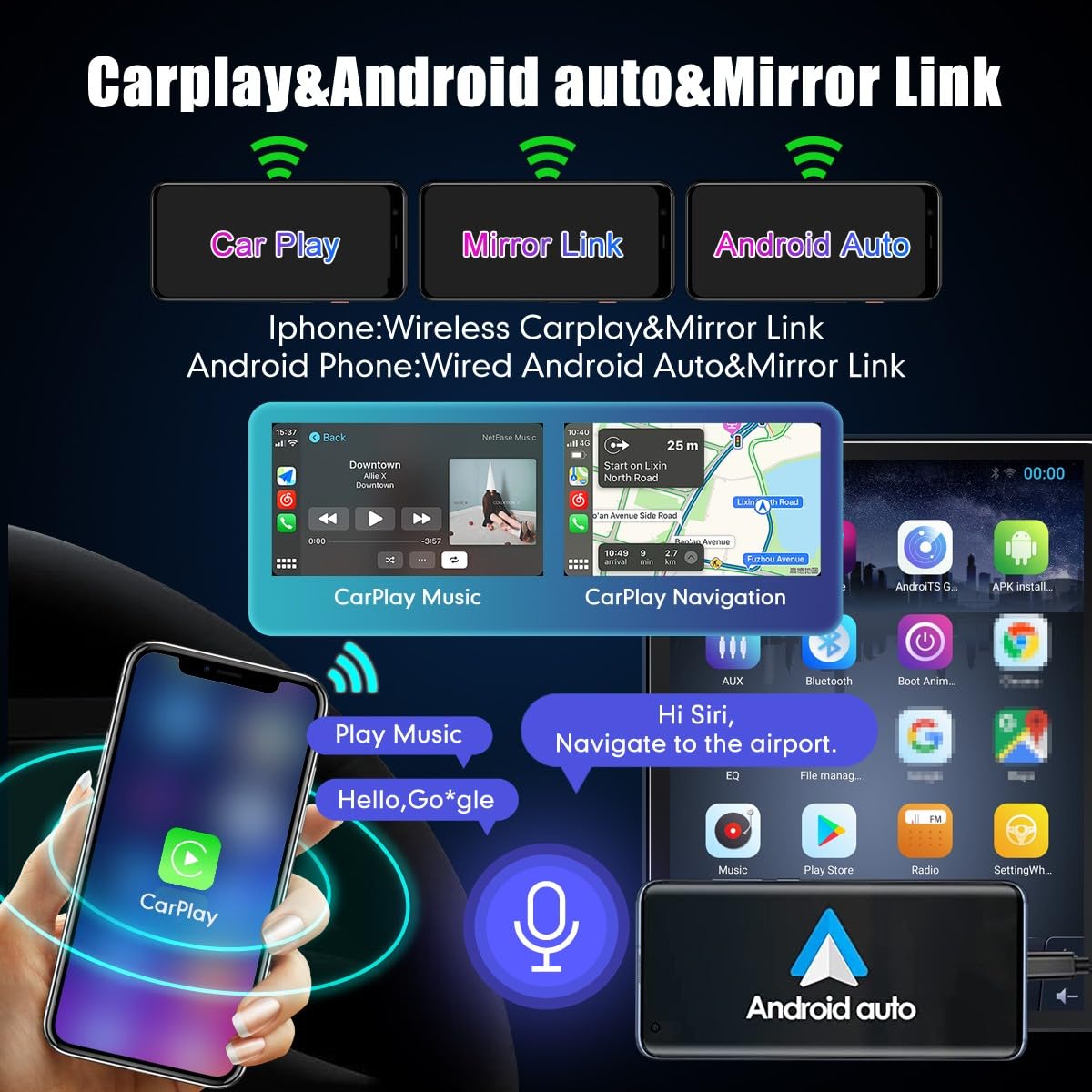 Tesla Style Car CarPlay Android Auto Navigation Stereo GPS Radio Reverse Camera 9.7" IPS Touchscreen Headunit Tablet Media Player for Honda Civic 2004-2011, if Applicable Quad Core 2G+32G MT