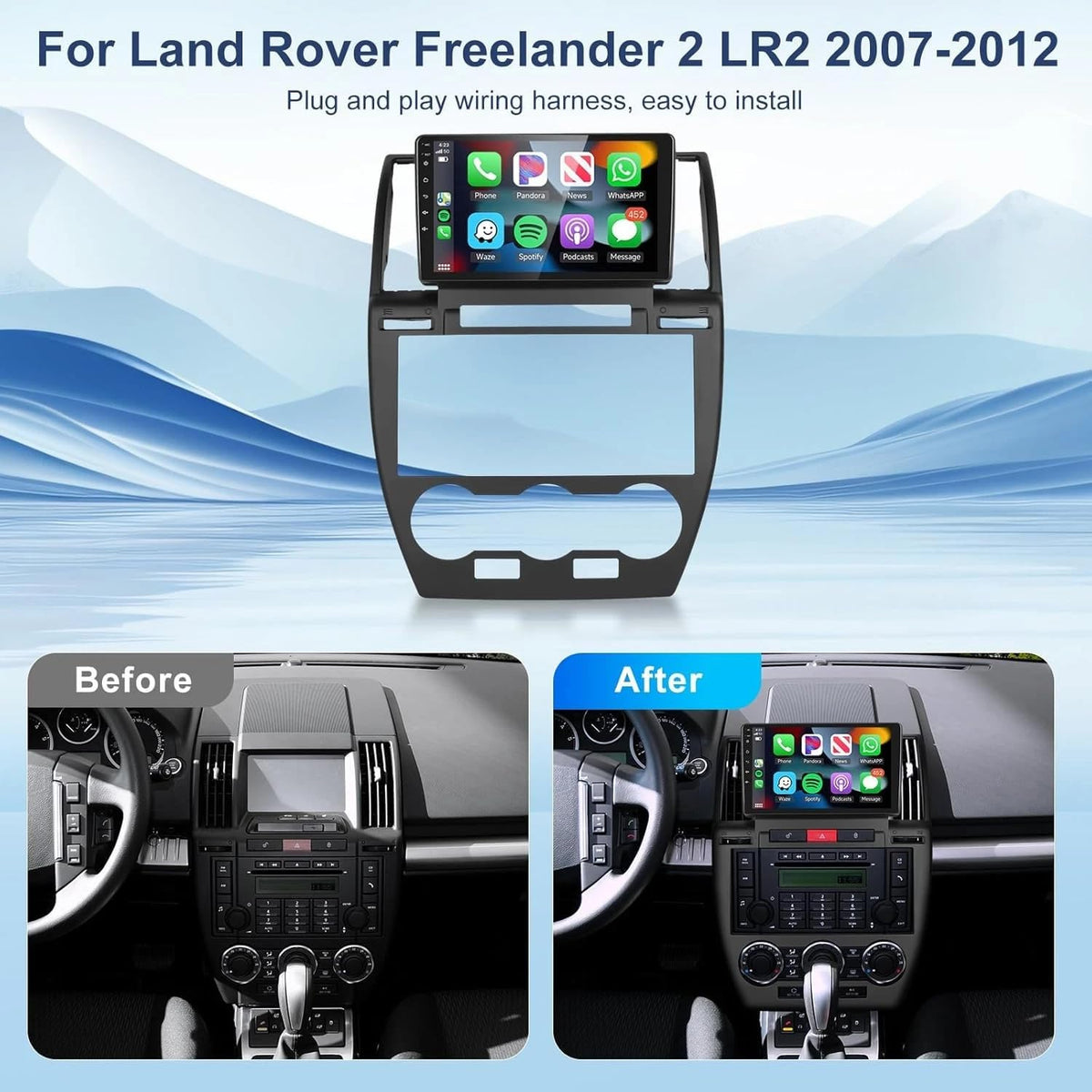 Android 13 Car Stereo for Landrover Freelander 2 2007-2012 Car Radio GPS for CarPlay Wireless Android Auto 9in Touchscreen Bluetooth WiFi FM/RDS DSP SWC Split Screen AHD Backup Camera 2+32G