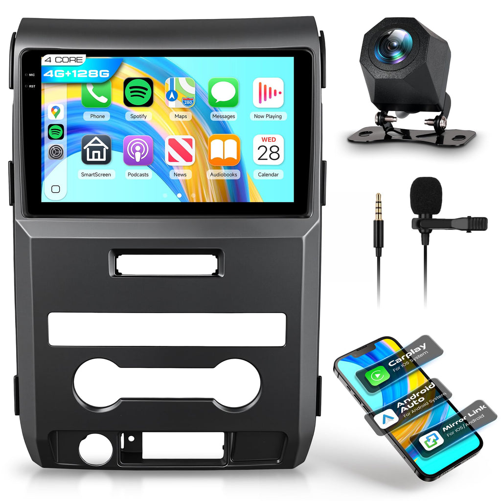 4G+128G Car Radio for Ford F150 2009 2010 2011 2012 with Wireless CarPlay Android Auto, 9 Inch Touchscreen Android Car Stereo with GPS WiFi Mirror Link SWC Bluetooth AM/FM EQ Backup Camera