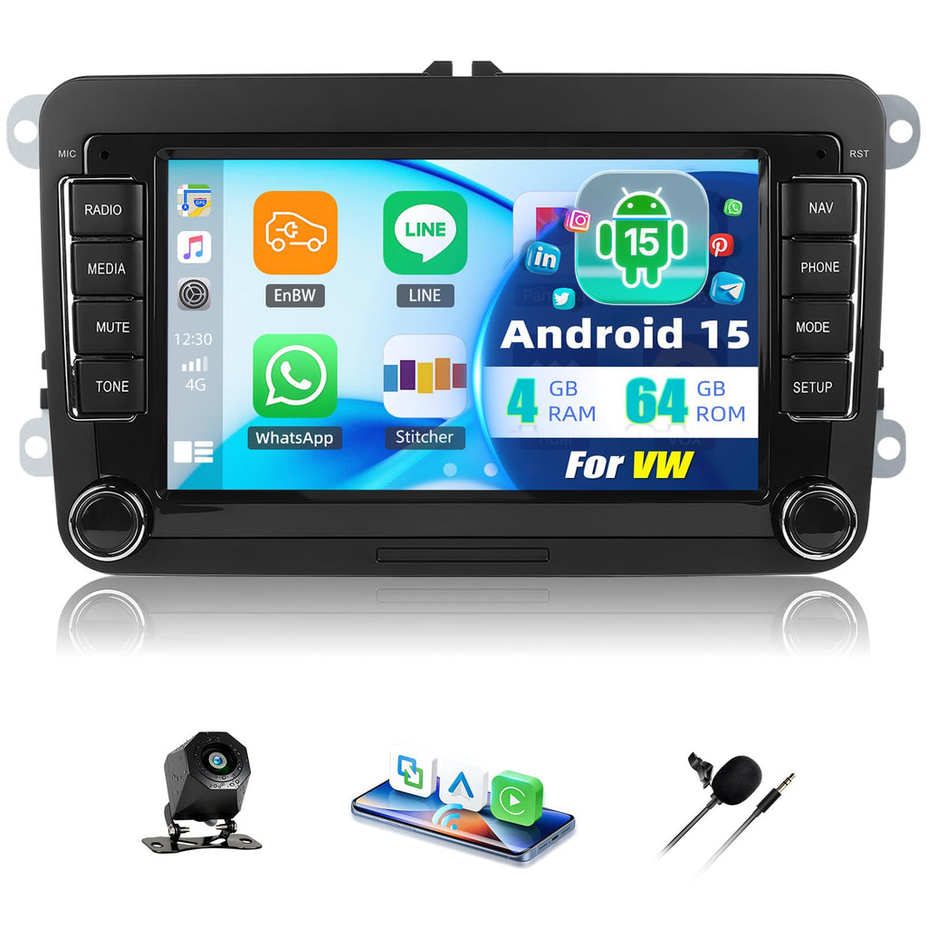 4G+128GB Android 15 Car Stereo for VW Car Radio with Wireless Carplay