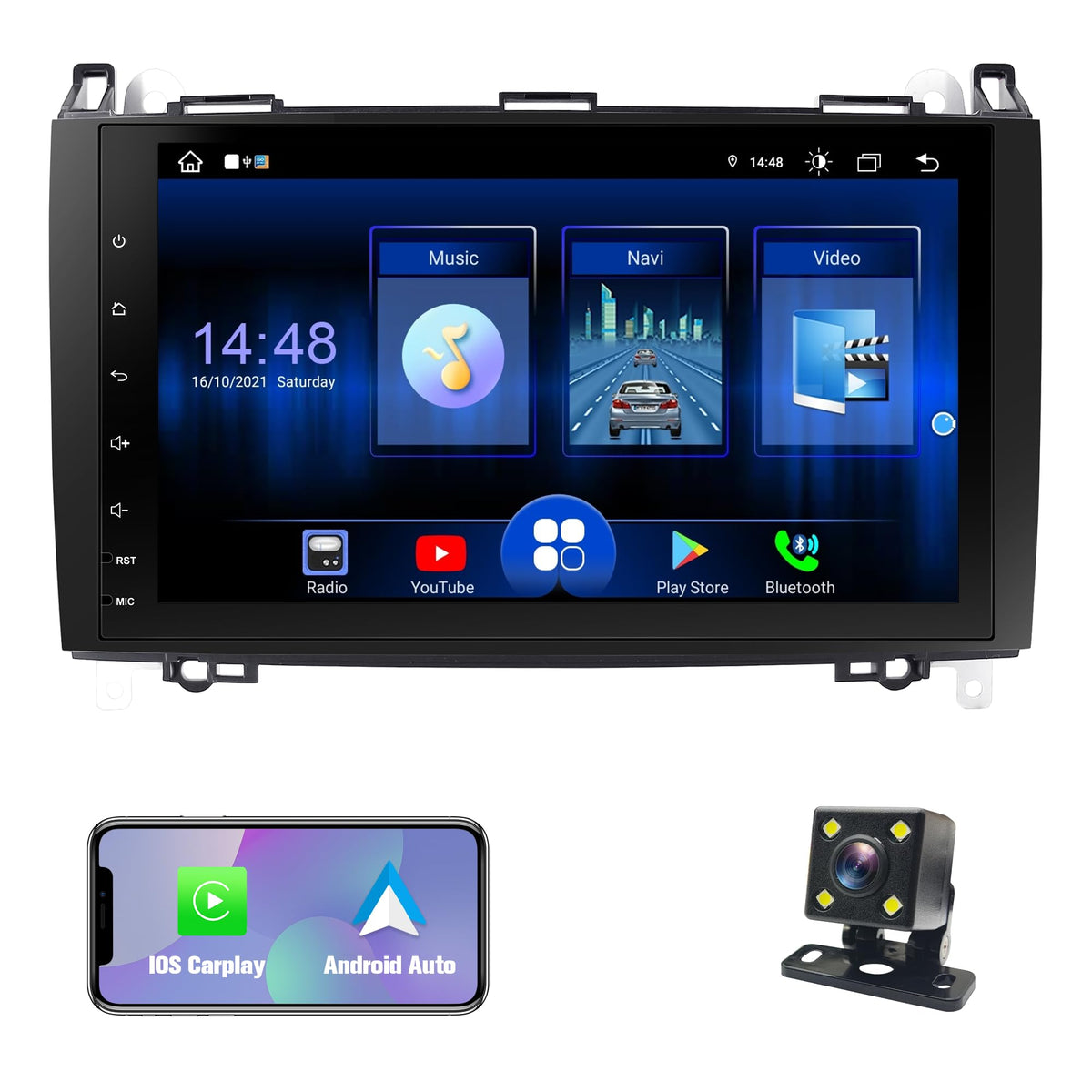 Radio for W639 Sprinter: 64G Double Din Car Stereo with Bluetooth AM FM Apple Carplay for Mercedes Benz W169 Vito Viano W906, 9" Touch Screen Android System Head Unit Play with Backup Camera FMAM