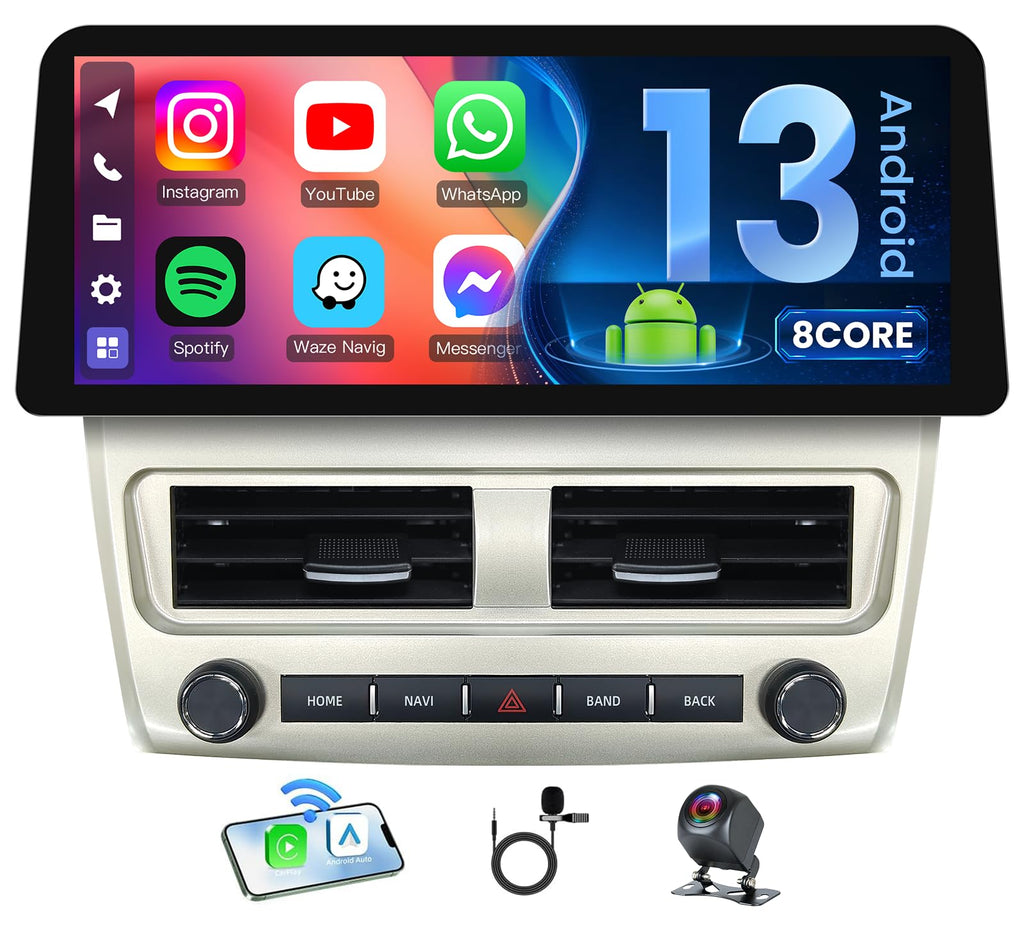 Car Radio for Toyota Camry 2007 2008 2009 2010 2011 Upgrade 12.3" 1280x800 Touch Screen Stereo, Android 13 Head Unit, Wireless Carplay, Android Auto, 5G WiFi GPS FM/EQ Bluetooth SWC Backup Camera