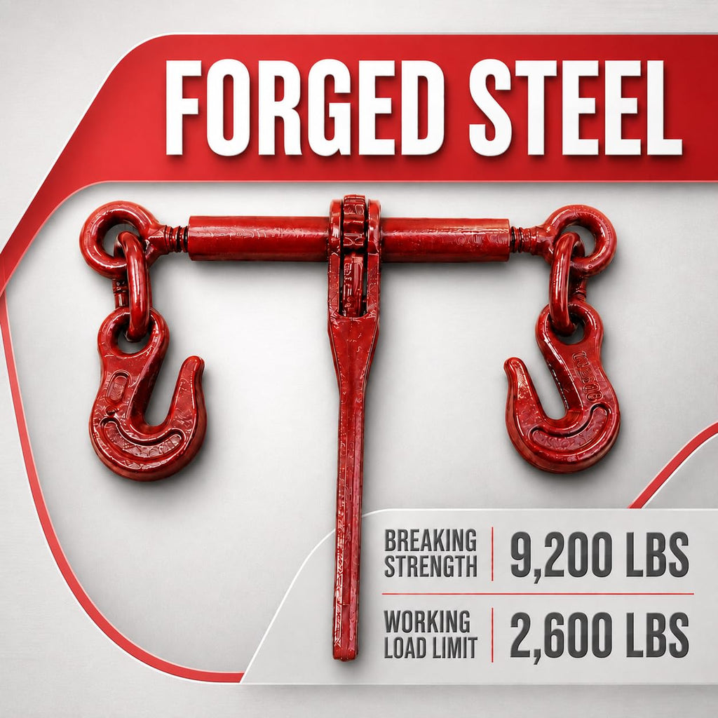BXRTool US Chain Load Binder with Forged Grab Hooks ¼” – 5/16” -10 Pack - Heavy Duty - Chain Binder Tie Down - 2,600lbs WLL