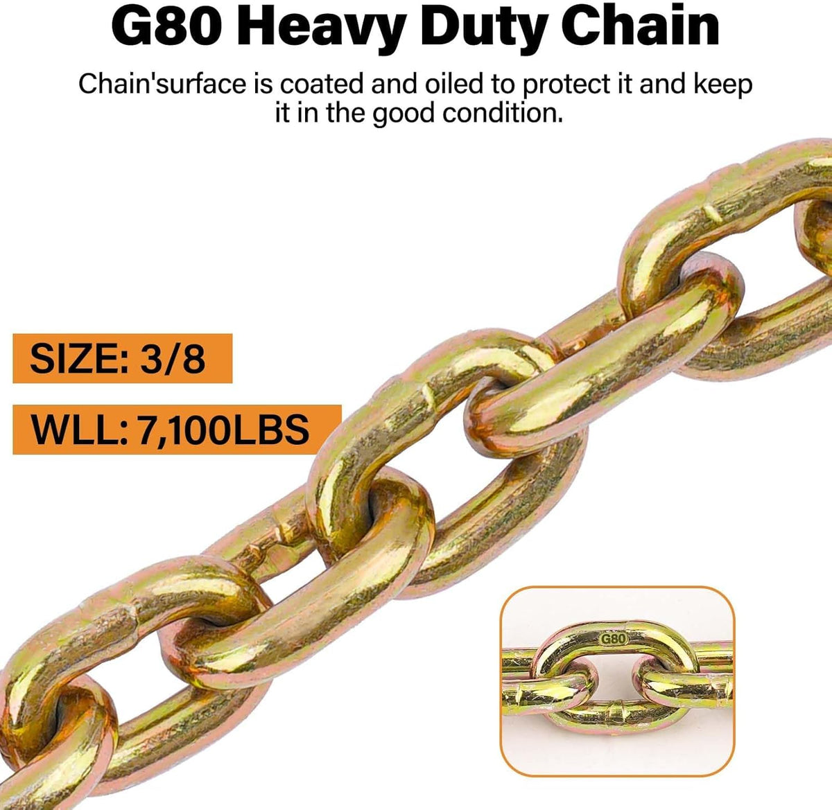 Grade 80 Chain and Binder Set w/ G80 Chain Hooks - 9,200 lbs WLL
