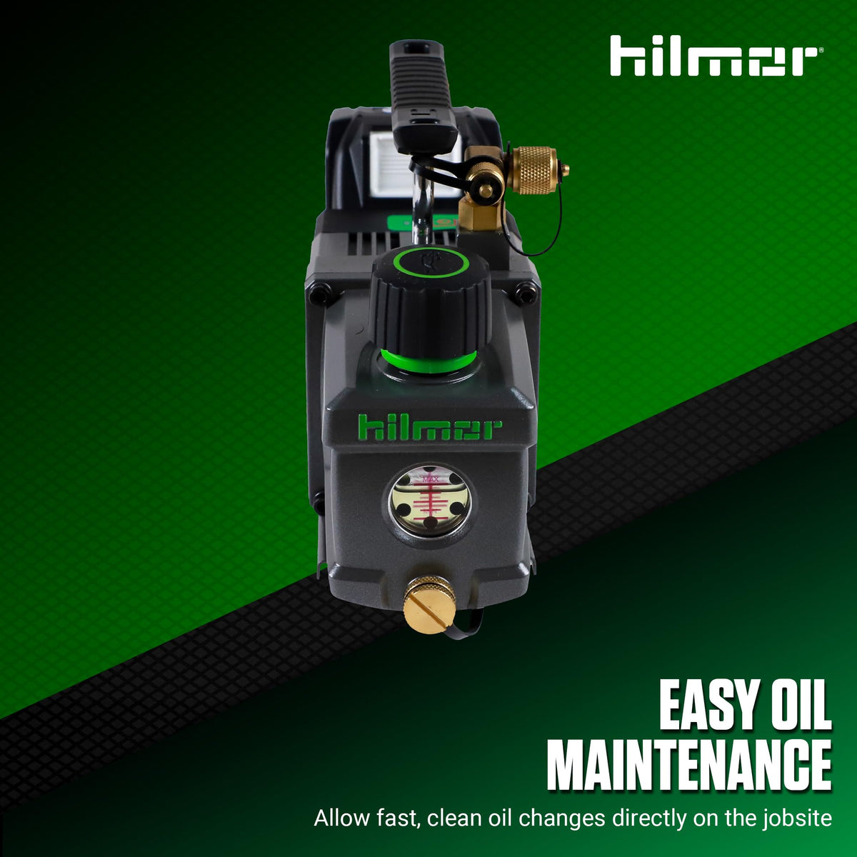 hilmor BVP2CFM 2CFM Battery Powered Vacuum Pump for HVAC Tools and Equipment, 9Ah 18 Volts, 1/2 Horsepower, 11 oz. Oil Capacity A2L Compliant
