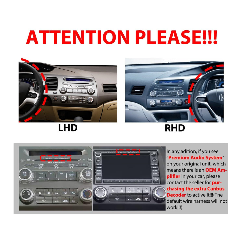 for Honda Civic 2006-2011 LHD Car CarPlay Android Auto Navigation Stereo GPS Radio Reverse Camera Display 10" IPS Touchscreen Headunit Tablet Pad Media Player, if Applicable Quad Core 4G+64G