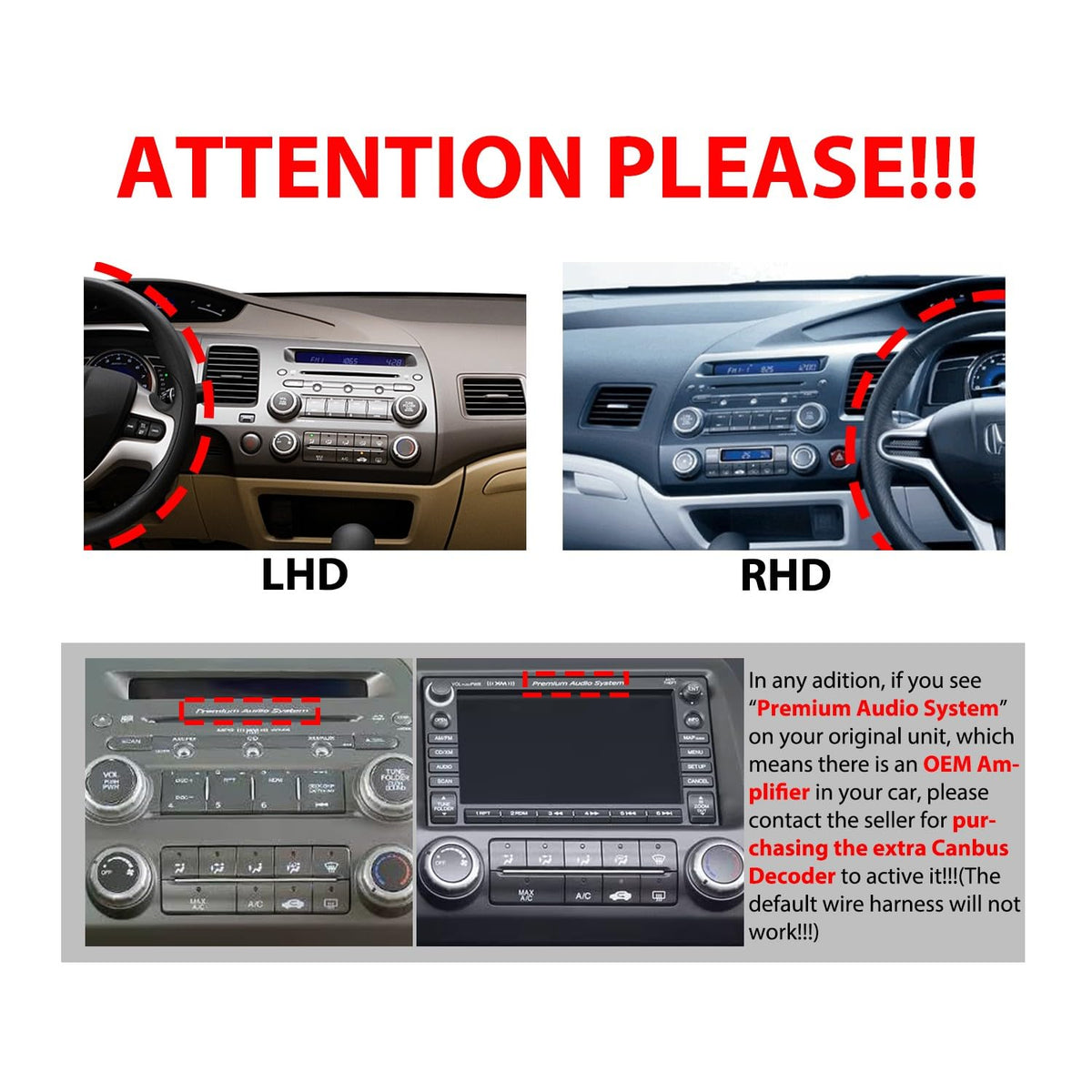 for Honda Civic 2006-2011 LHD Car CarPlay Android Auto Navigation Stereo GPS Radio Reverse Camera Display 10" IPS Touchscreen Headunit Tablet Pad Media Player, if Applicable Quad Core 4G+64G