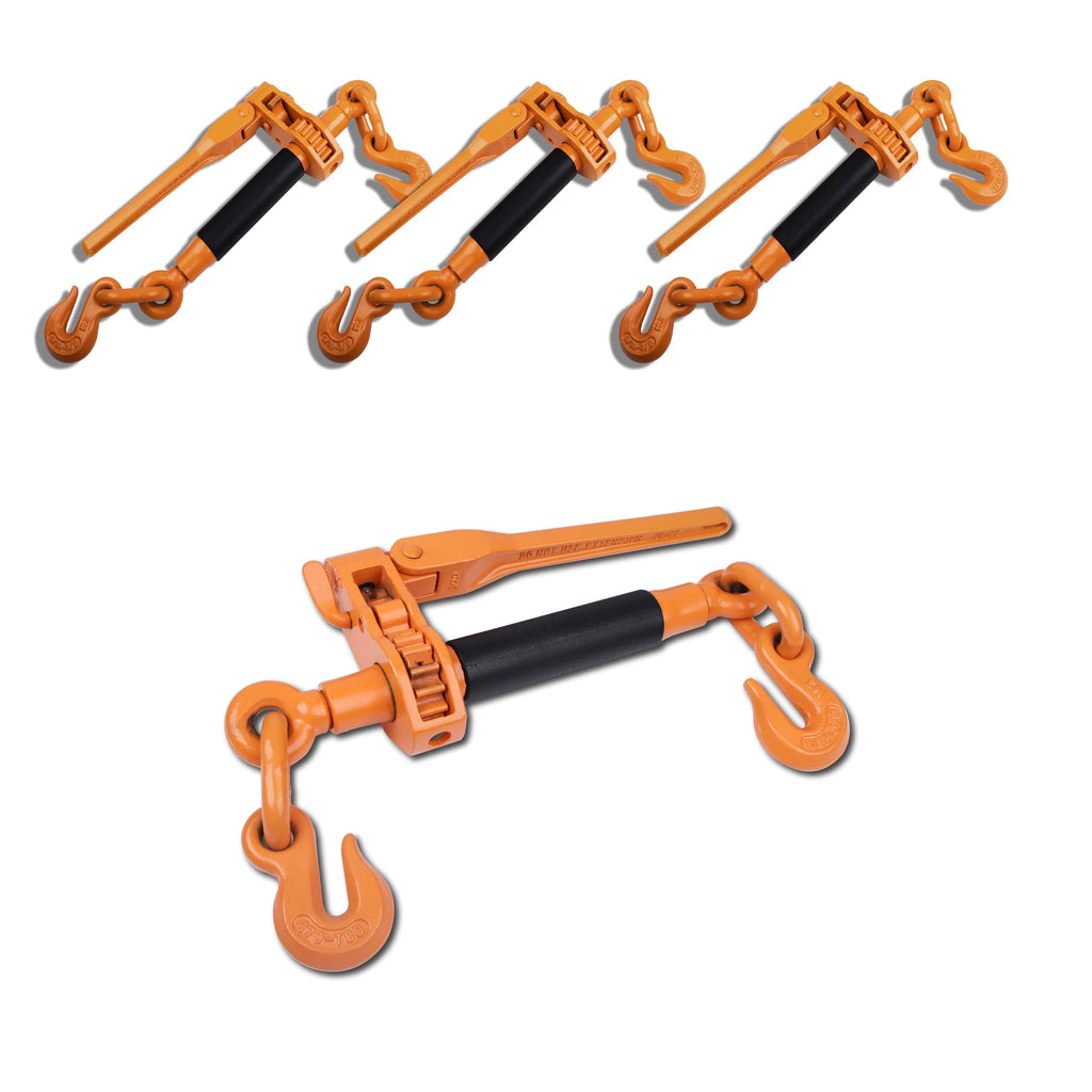 Ratchet Binder Plus Ratchet Chain Binder - 4 Pack Folding Handle Load Binder, 5/16" - 3/8" Grade 70 Chain, 7100 LBS Working Load Limit, Heavy-Duty Ratchet Binder DOT & SAE Compliant