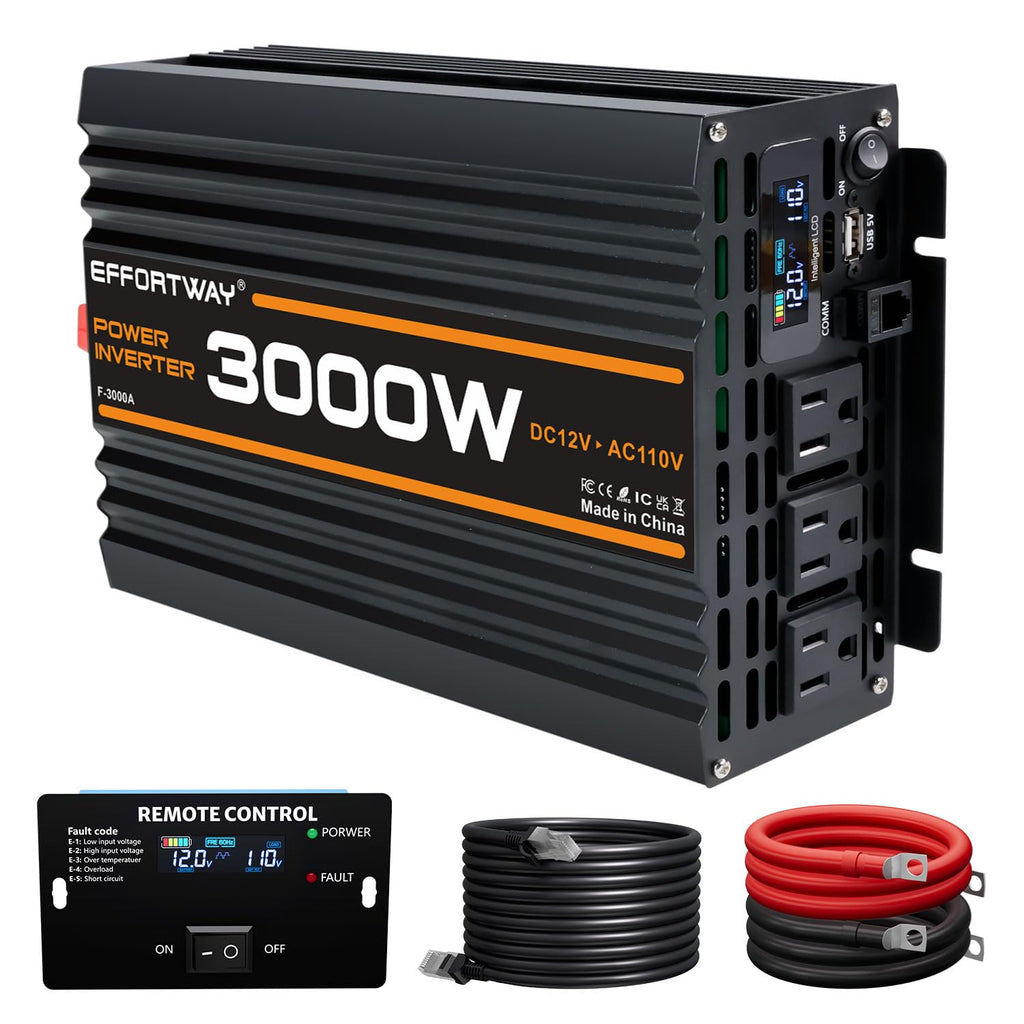4000W Power Inverter, Inverter 12v to 110v 8000W Peak LCD Display