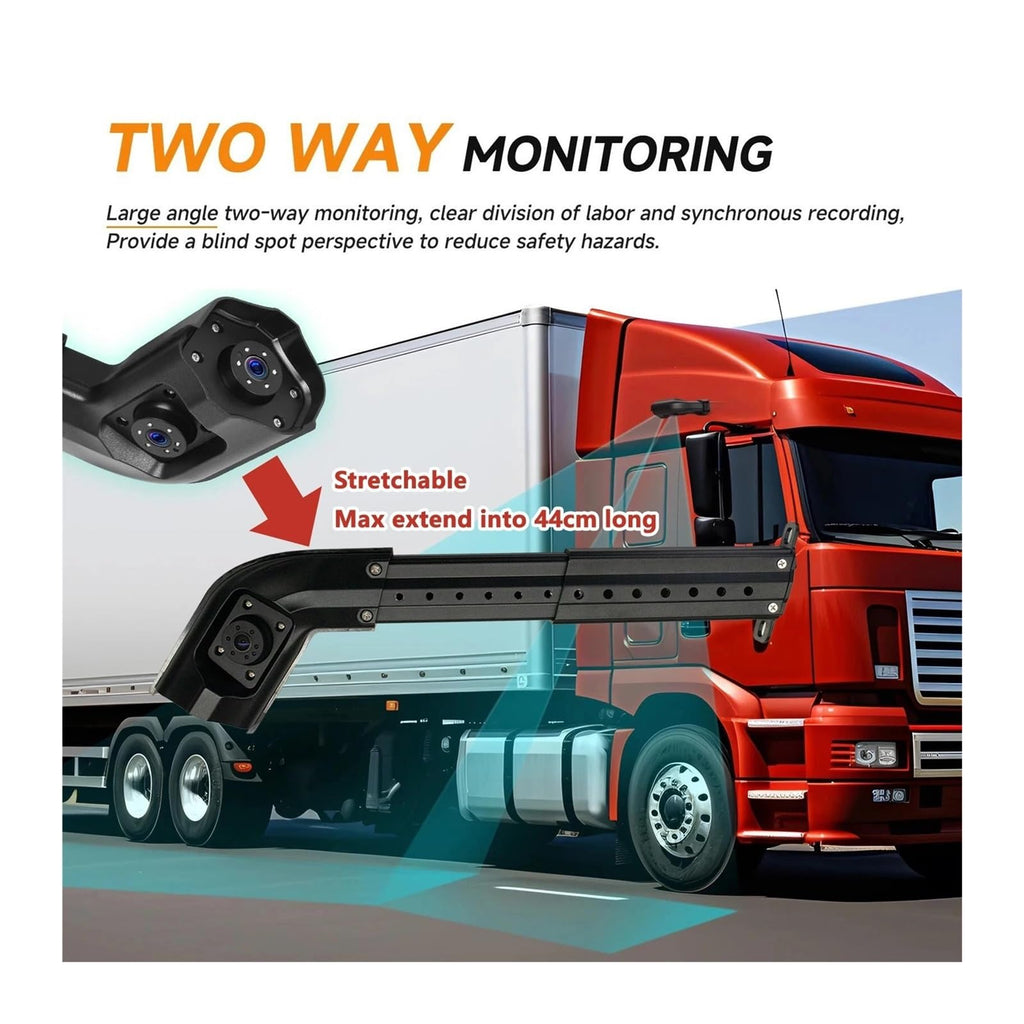 12.3 Inch IPS AI BSD Blind Spot DVR Mirror 1080P AHD Dual Head Stretchable Side View Reverse Backup Camera for Truck Bus(Left Right)