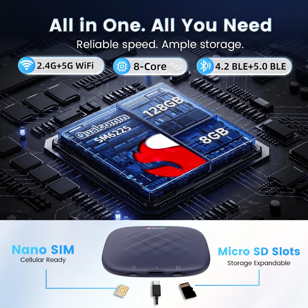 Carlinkit Tbox Plus CarPlay AI Box, Wireless 8GB+128GB Android Aibox